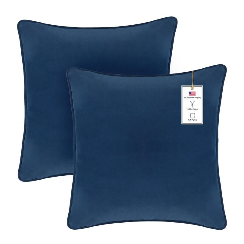 A1HC Set of 2 Luxurious Fine Soft Velvet Throw Pillow Covers Only, For Sofas, Beds, Vibrant Colors and Hidden Zipper - 18x18 Inches (Pack of 2) - Royal Blue