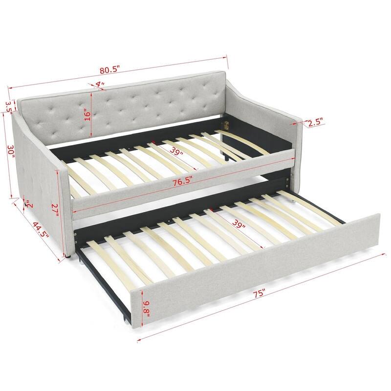 Twin Size Upholstered Tufted Daybed with Twin Size Trundle