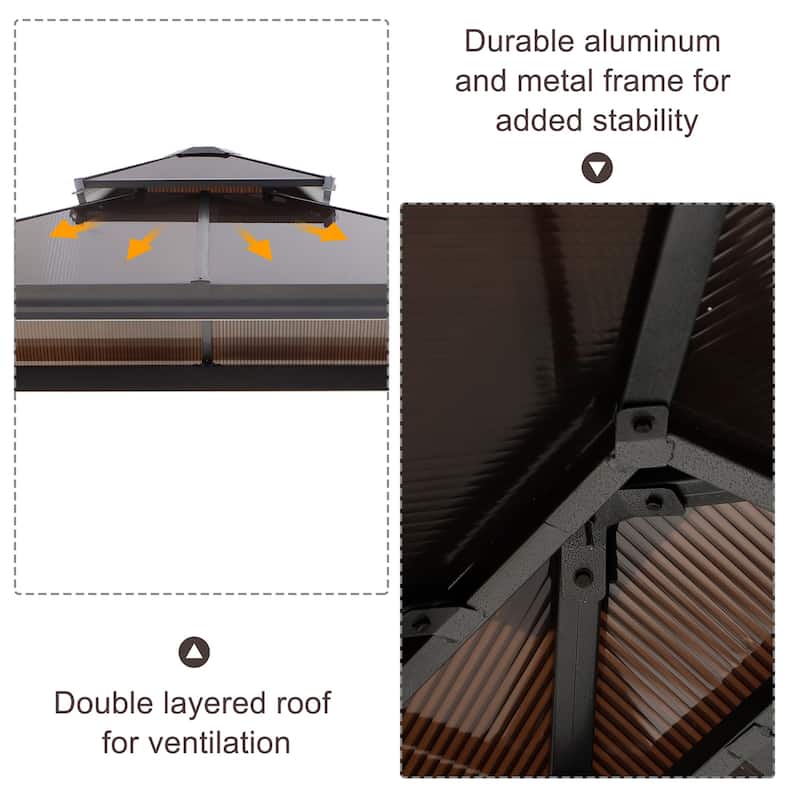 Outsunny 9' x 5' Grill Gazebo Hardtop BBQ Canopy with 2-Tier, Shelves Serving Tables for Backyard Patio Lawn