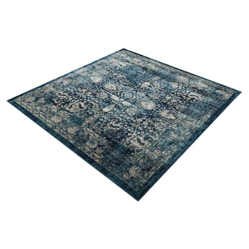 Traditional Hadeya Collection Area Rug - Navy Blue - 5'3" Square