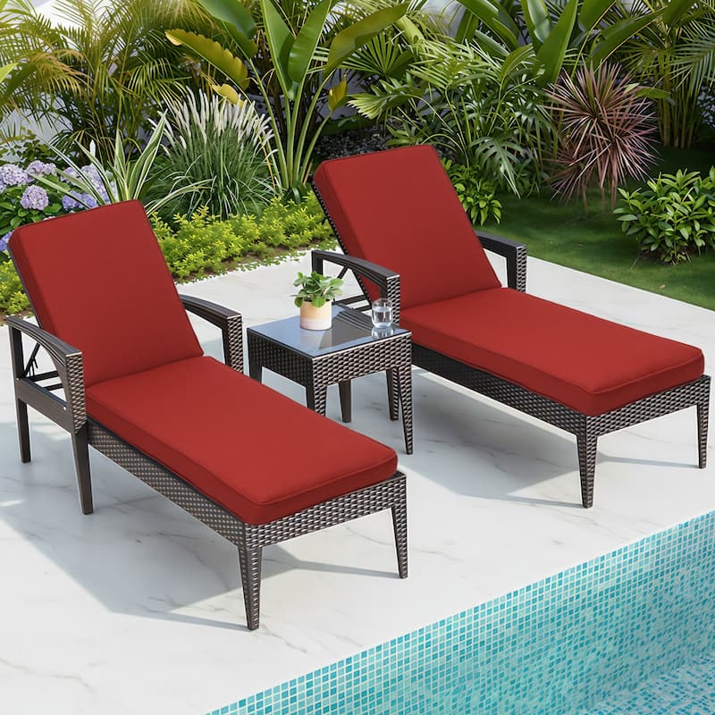 Aoodor Patio Chaise Lounger Cushions Set of 2, Olefin Fabric, Water-Resistant, 72x21x3 Inches(Only Cushions) - Red