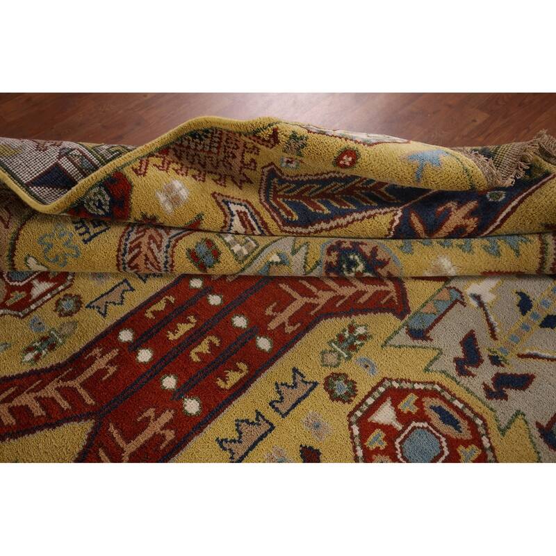 All-Over Geometric Kazak Oriental Area Rug Hand-Knotted Wool Carpet - 7'11"x 9'9"
