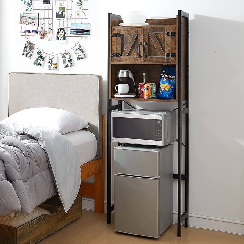 Yak About It® Dorm Hutch - Over the Fridge Organizer by DormCo - 23.60"L x 9.85"D x 74"H - Dark Wood Walnut
