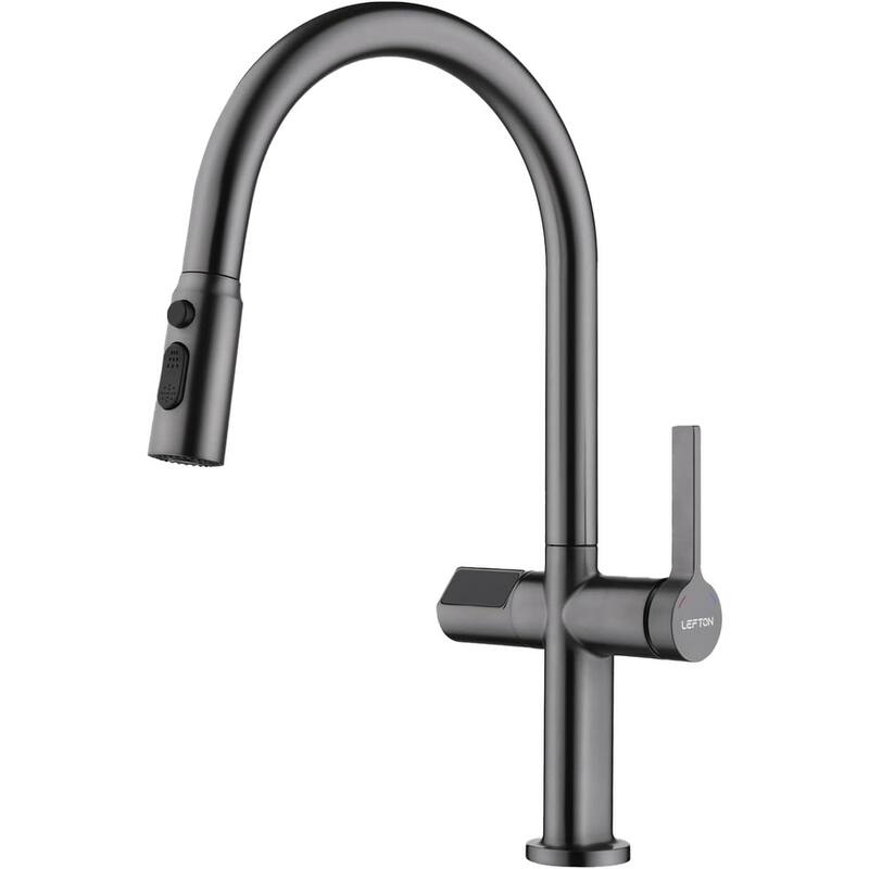 Lefton Touchless Pull-Out Kitchen Faucet, Hands Free Motion Sensor Activated, Battery-Free Temperature Display, KF2206 - Grey