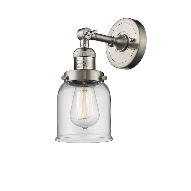 Innovations Lighting Small Bell Single Light 10" Tall Bathroom Sconce - Satin Brushed Nickel / Clear