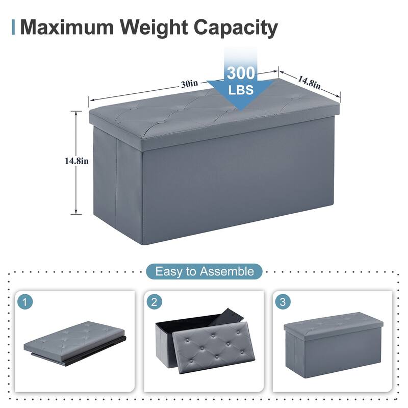 2 PC Storage Folding Ottoman, Storage Footrest Stool, Faux Leather Storage Bench Cube with Padded Seat for Small Space
