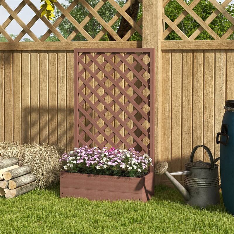 Outdoor Solid Fir Wood Flower Shelf Garden Planter Bed with Back Net Board for Herb or Plants - 28.5"L x 12.5"W x 58.75"H