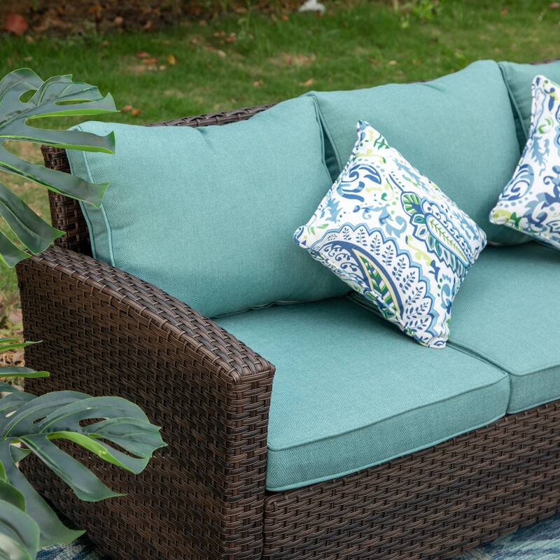 7/9-Seat Patio Furniture Wicker Rattan Outdoor High-back Sectional Sofa Conversation Set with Firepit Table