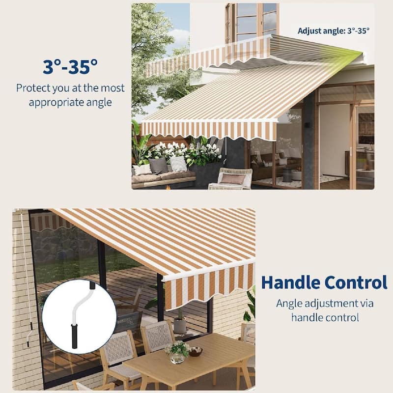 13'x10' Retractable Waterproof Patio Awning, Sun Shade Awning with Manual Crank Handle - N/A
