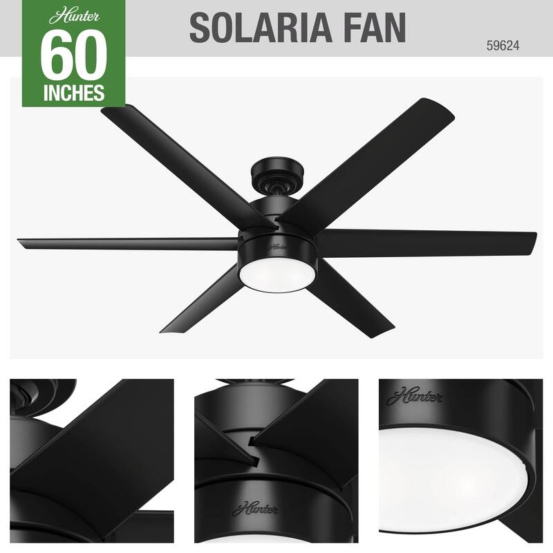 Hunter 60" Solaria Outdoor Damp-Rated Ceiling Fan with LED Light Kit and Wall Control - Contemporary, Industrial - ENERGY STAR!