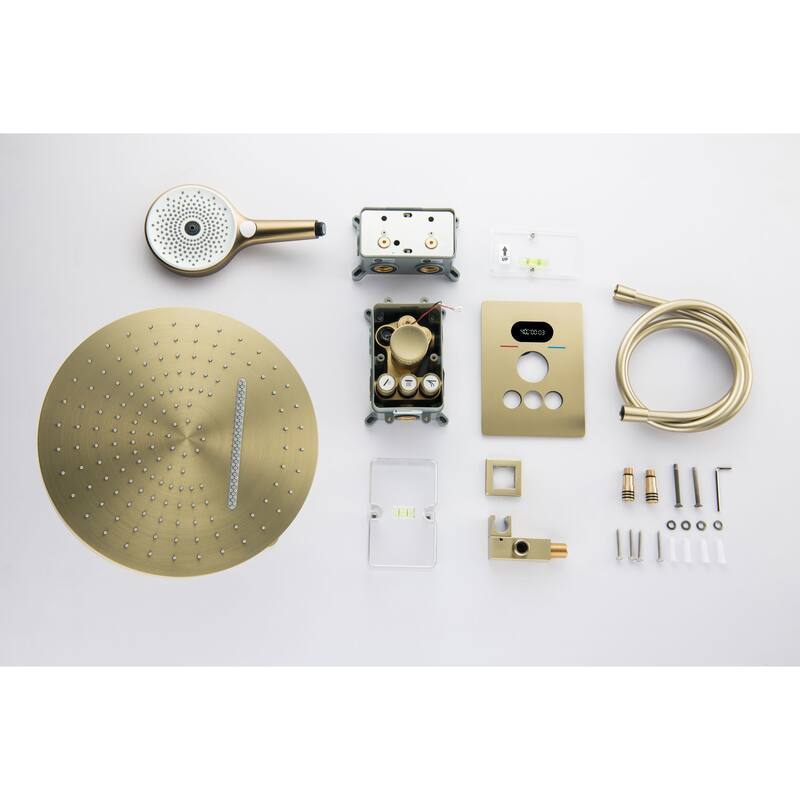 6-Way Wall Mounted 12.6'' Round Showerhead with High-pressure Handheld Showerhead in Black/Gold