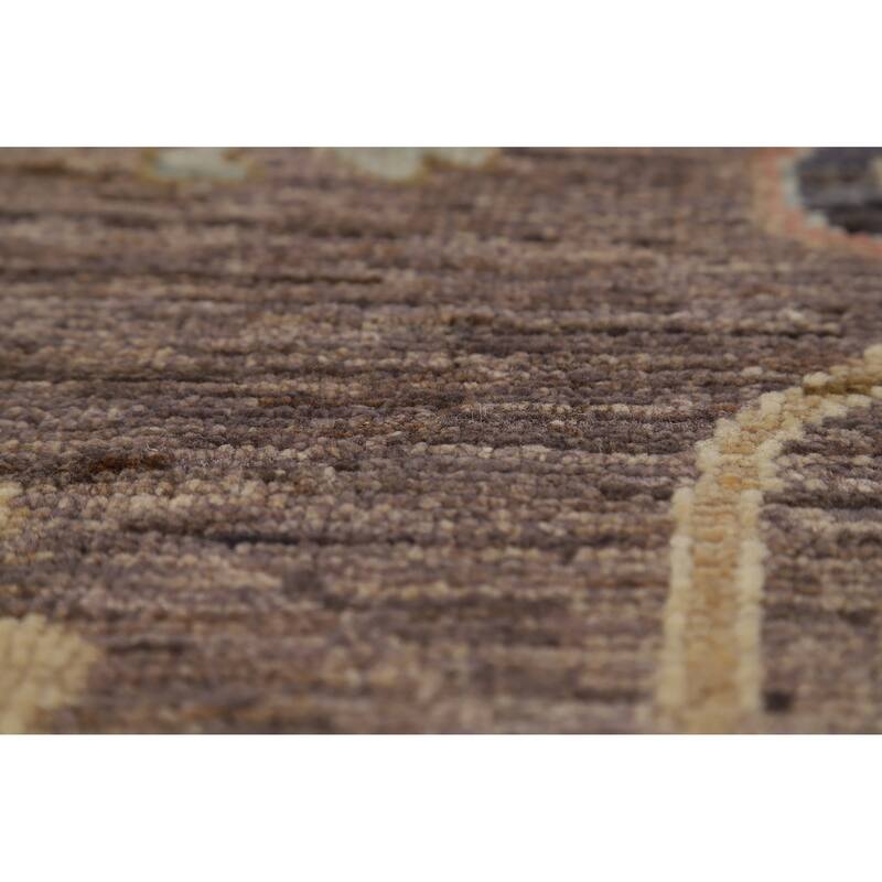 Hand Knotted Oriental 100% Wool Carpet Transitional All-Over Brown Oushak Area Rug - 9' 10'' X 8' 1''