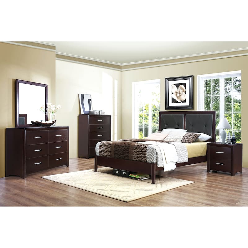 Queen Size Faux Leather Upholstered Bed with Button-Tufted Headboard in Espresso Finish