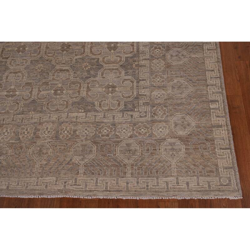 All-Over Geometric Oushak Vegetable Dye Rug Hand-Knotted Wool Carpet - 8'0" x 9'11"
