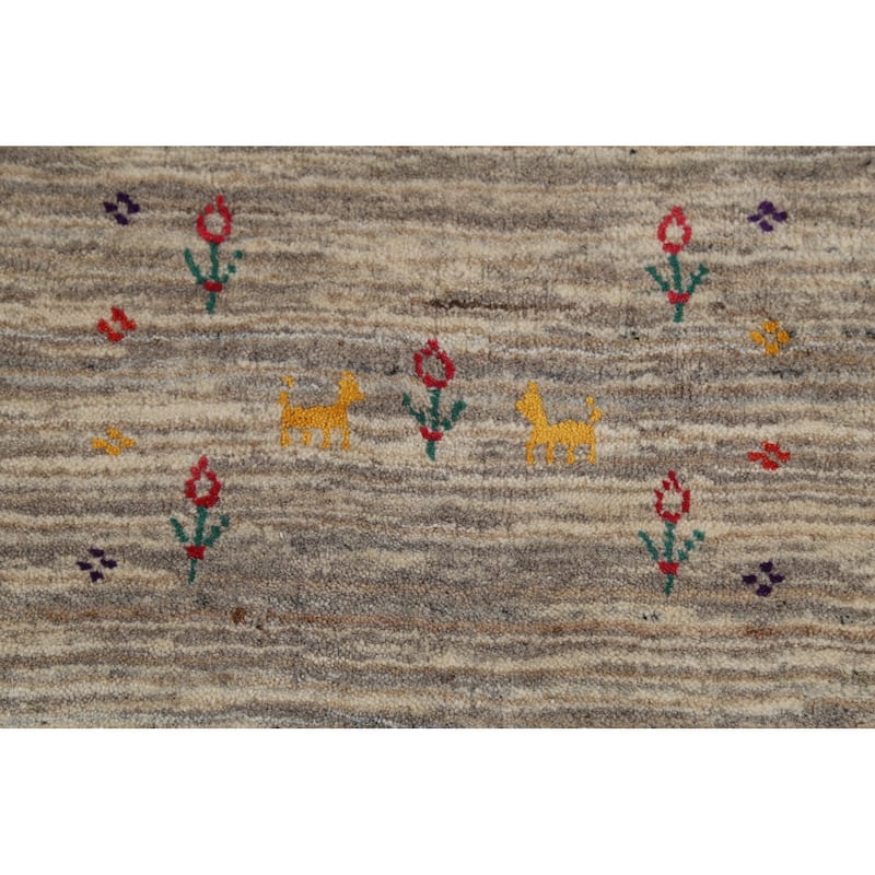 Striped Gabbeh Square Area Rug Hand-Knotted Wool Carpet - 9'10"x 9'8"