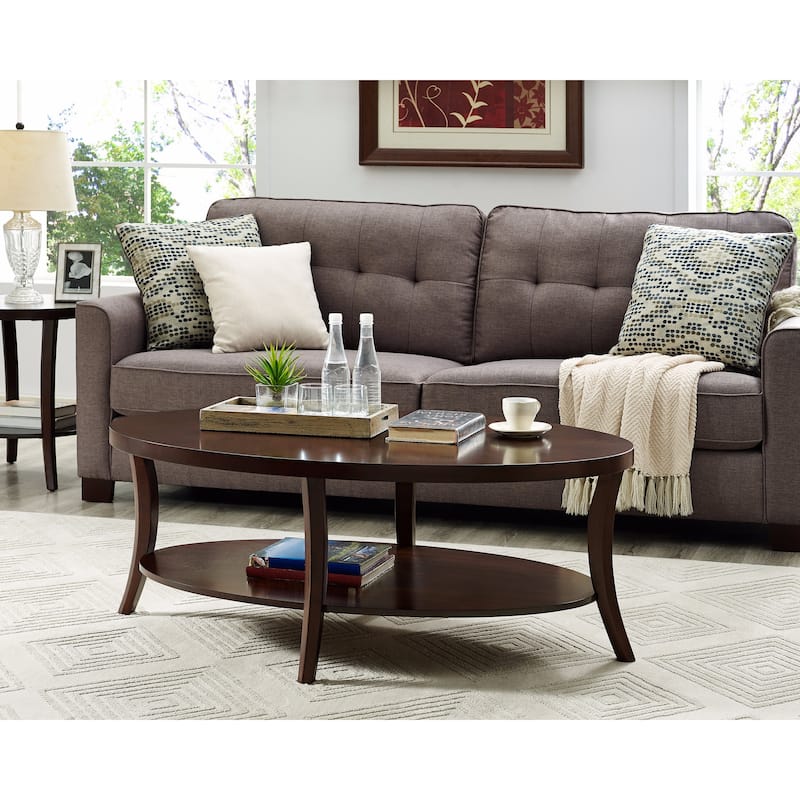 Perth Espresso Round End Table with Shelf - Table set