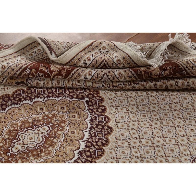 Traditional Tabriz Turkish Area Rug Beige Machine Made Carpet - 6'10" x 9'9"