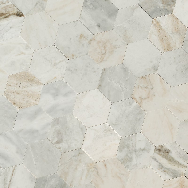 Ackland AKM-S-TA4X4PHXH-CA Tactiq - 10" x 12" Marble Geometric Floor - Castella de Blanc