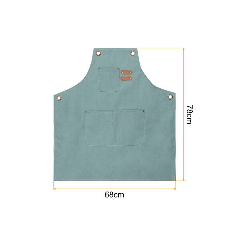 Canvas Chef Aprons 75x68cm Cross Back Cooking Apron 3 Pockets - Light Blue