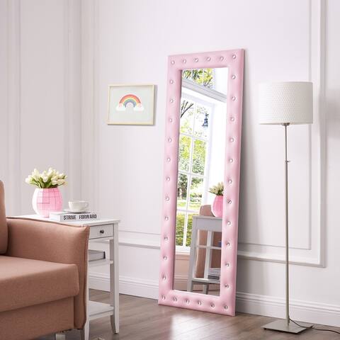 Crystal Tufted Full Length Large Floor Mirror Standing or Wall-Mounted Full Body Mirror with Crystals Tufted Frame