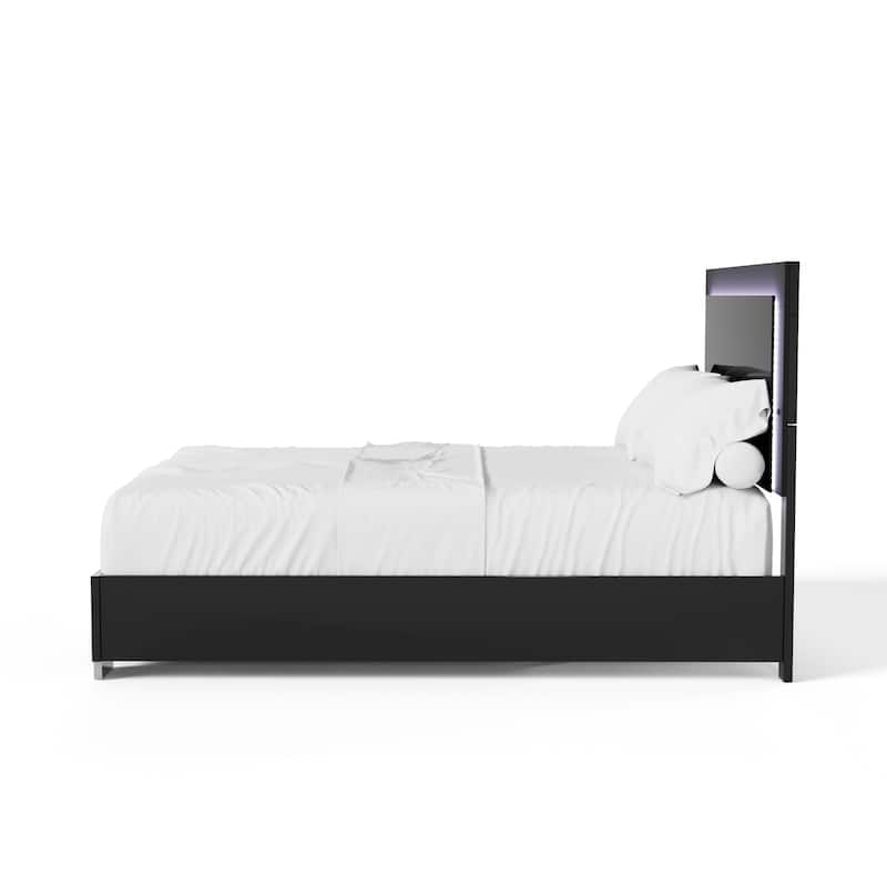 Furniture of America Erina Modern Glossy Panel Bed with LED Light Headboard