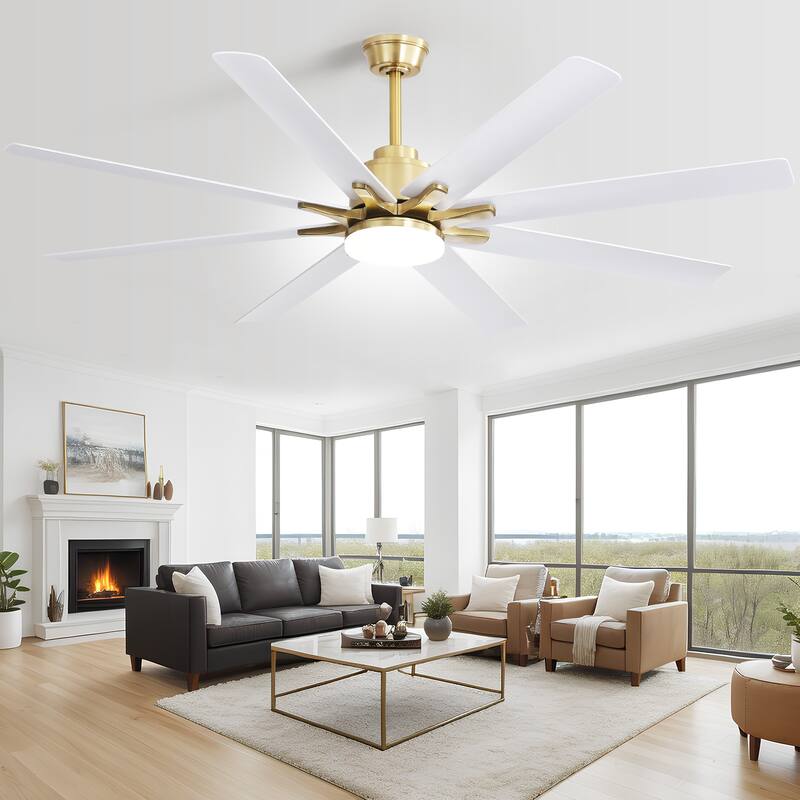 52 Inch/66 Inch/72 Inch Modern Ceiling Fan with Dimmable LED Light ,Remote&APP Control,8 Blades for Large Living Room,Porch