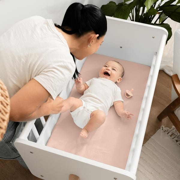 slide 2 of 40, Muslin Fitted Crib Sheet for Standard Crib and Toddler Mattresses Blush