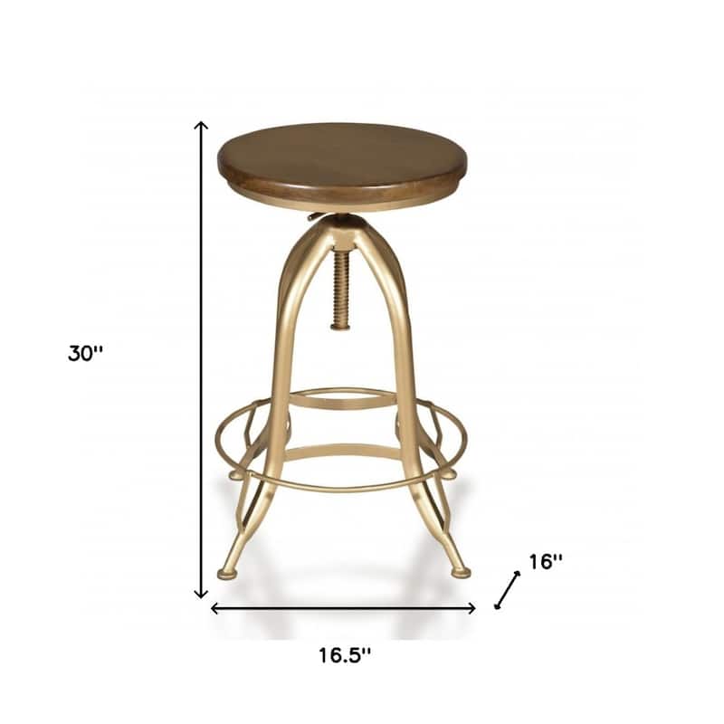 30" Adjustable Height Swivel Bar Stool with Solid Wood Round Seat and Steel Frame Includes Footrest - 30" H x 16" W x 16.5" D