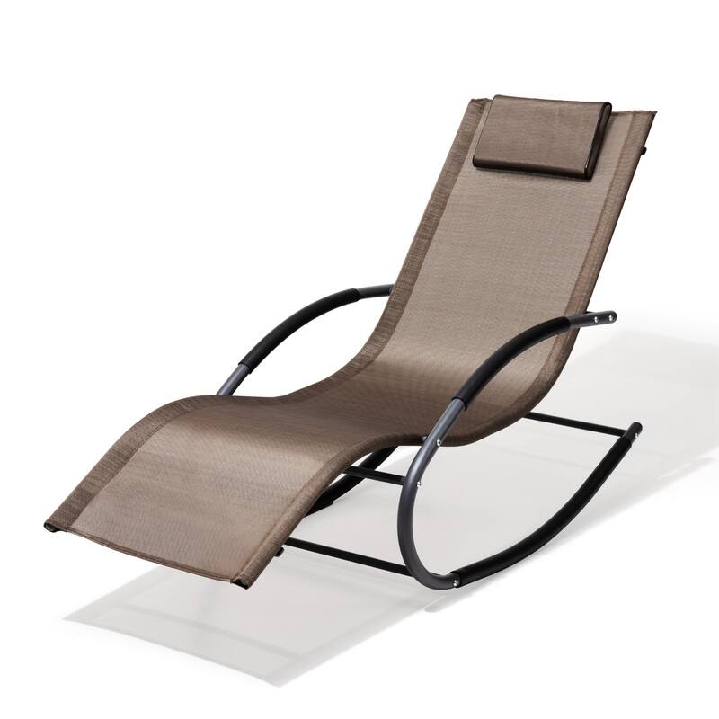 Pellebant Chaise Patio Rocking Chair with Pillow - Brown