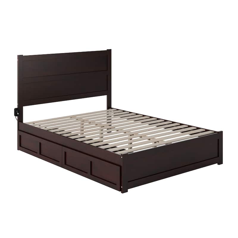 NoHo Queen Platform Bed with Footboard and 2 Storage Drawers in Espresso
