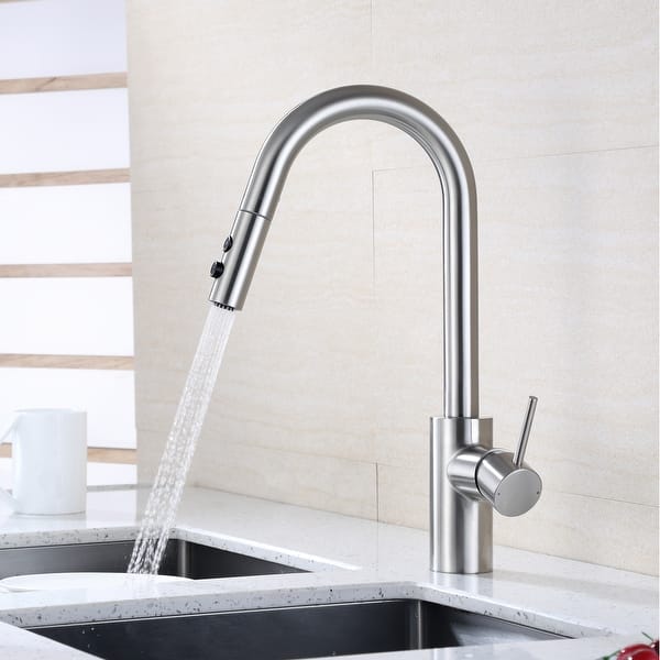 slide 2 of 47, Luxier KTS21 Single Handle Pull Down Sprayer Kitchen Faucet