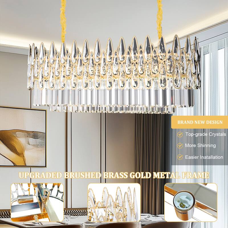 Large Teardrop Clear Crystal Chandelier with LED Lights - 32" W