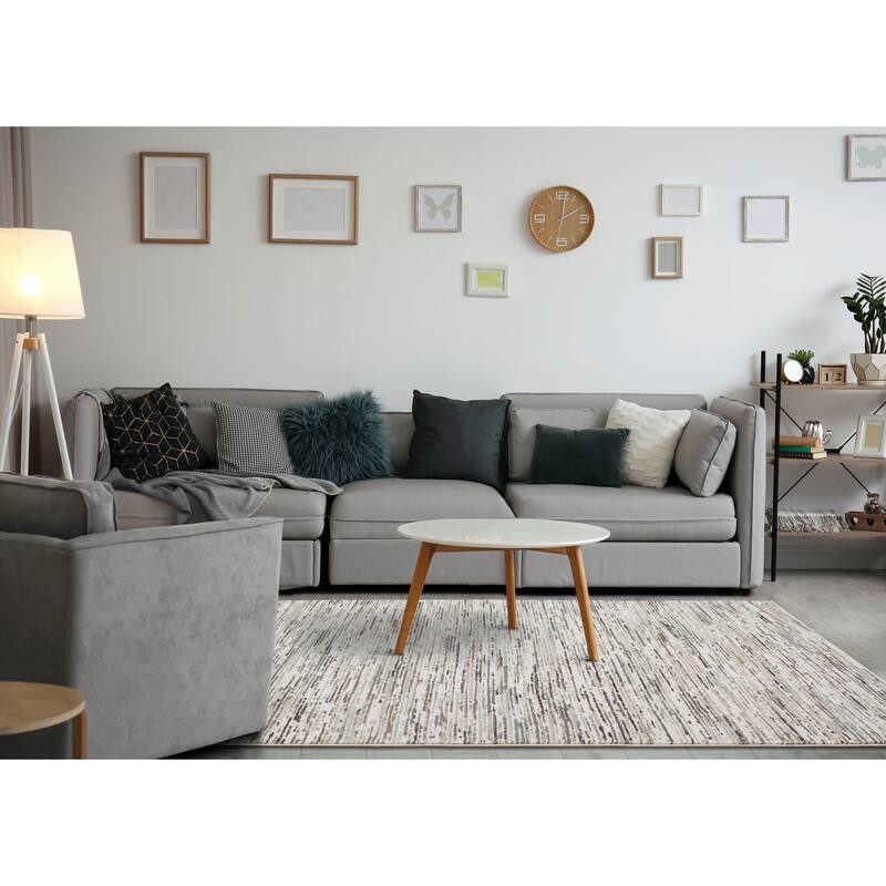 Alpine Rug Co. London Cream Beige Grey Lines Area Rug