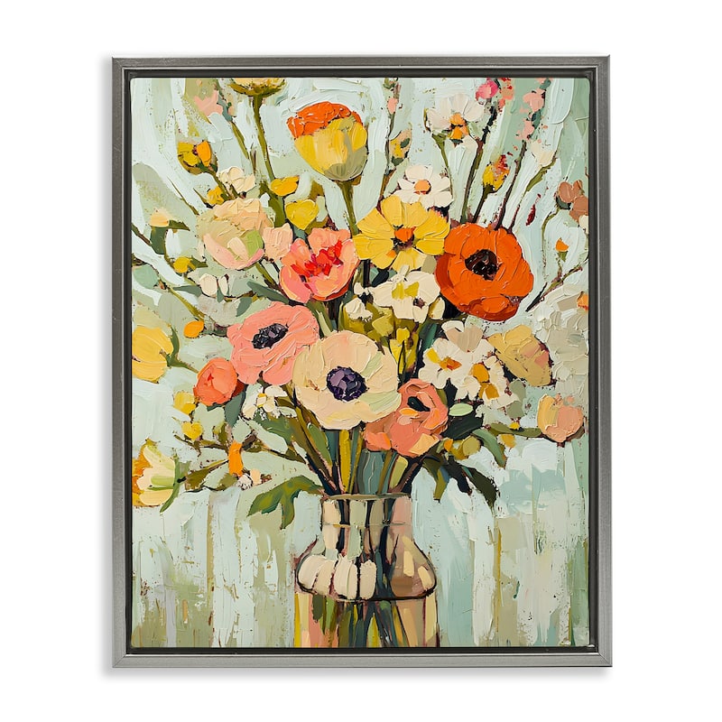 Stupell Painterly Bouquet Arrangement Framed Floater Canvas Wall Art Design By Franklyn Gregory - 25 x 31 - Grey
