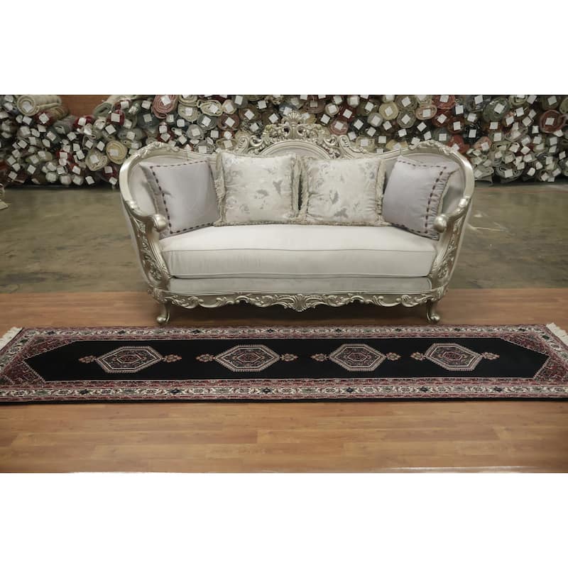 Hand Knotted Oriental 100% Wool Carpet Traditional Geometric Black Bidjar Runner Rug - 10' 2'' X 2' 5''