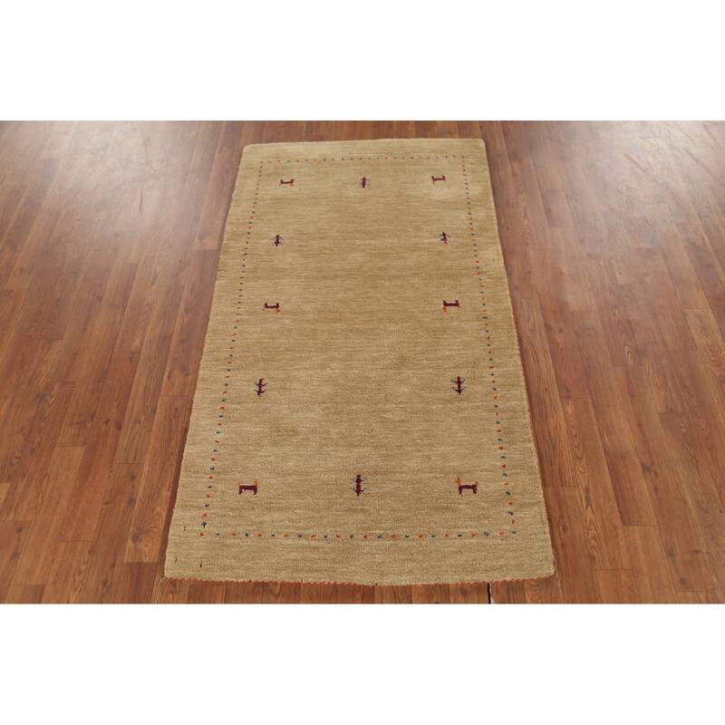 Gabbeh Indian Accent Rug Hand-Knotted Oriental Beige Wool Carpet - 2'11"x 5'3"