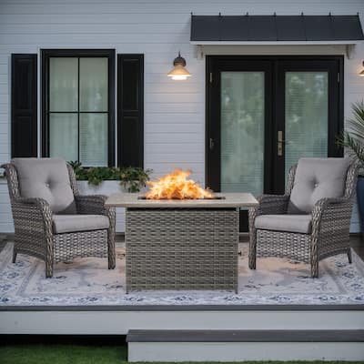 Outdoor Chairs Fire Pit Table Set of 3 - Grey