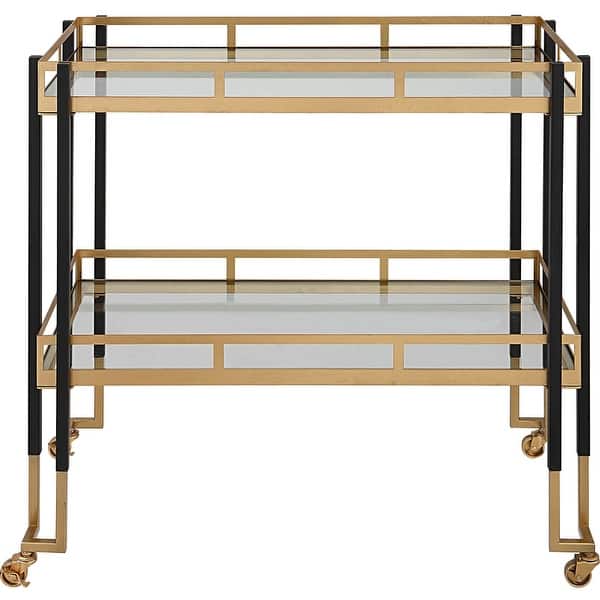 slide 1 of 1, Uttermost 25229 Kentmore 33" Wide Iron, Tempered Glass Bar Cart Matte Black / Brushed Gold