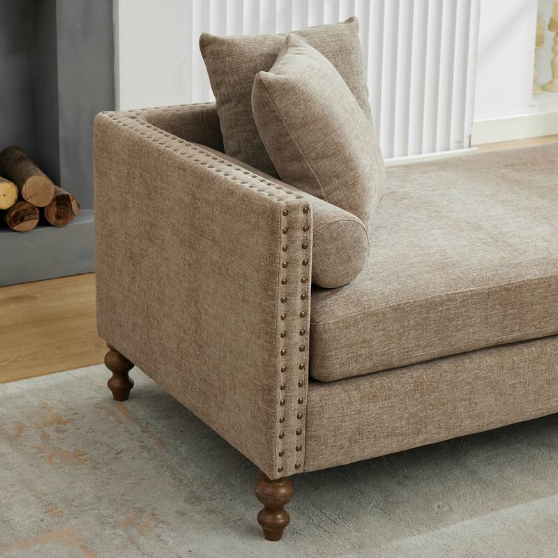 75.2"W Upholstered Chaise Lounge with Nailheads,Sleeper Sofa Couch With 4 Throw Pillows&2 Bolsters,Daybed with Rubberwood Legs