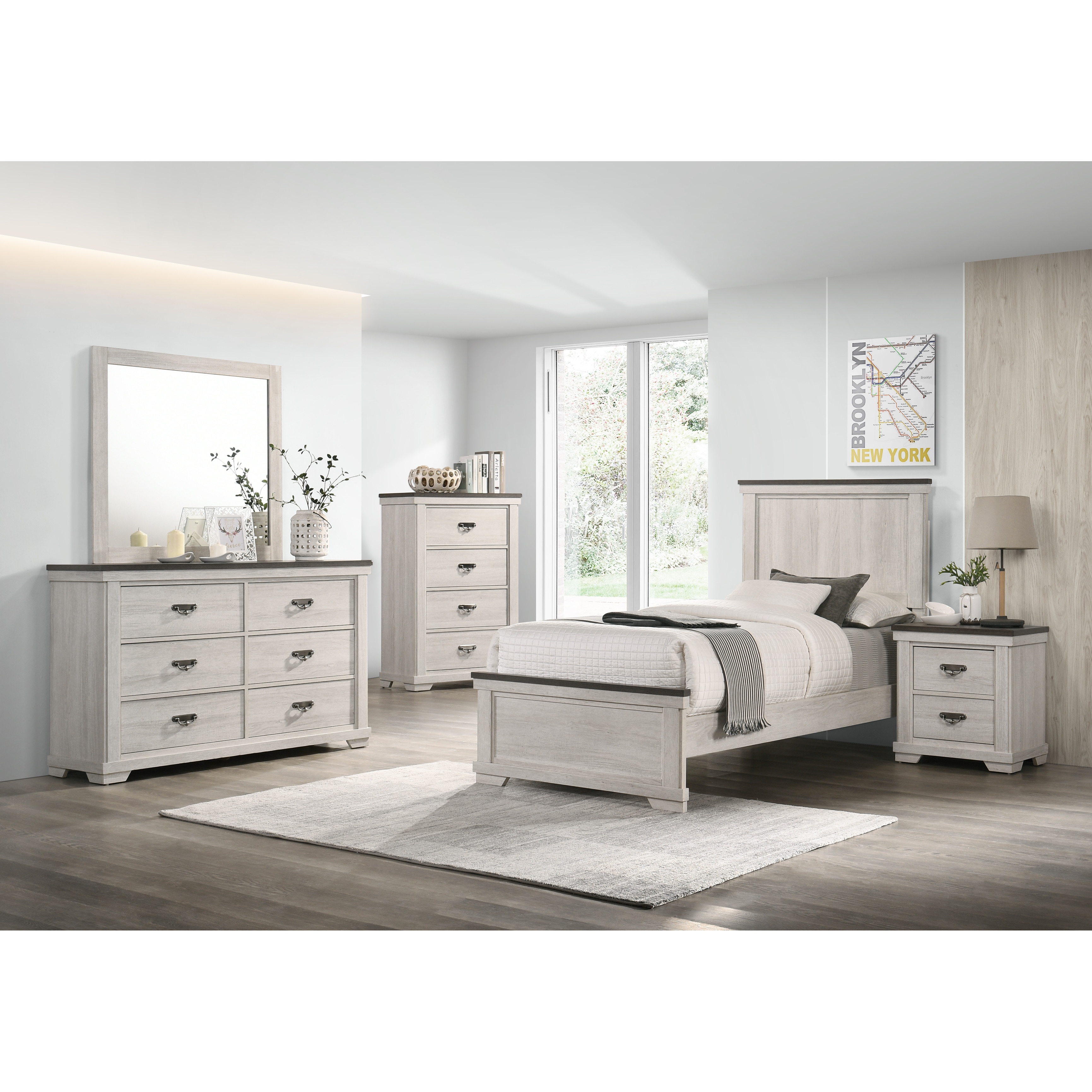 Candra 3 Piece Cream Brown Panel Bedroom Set