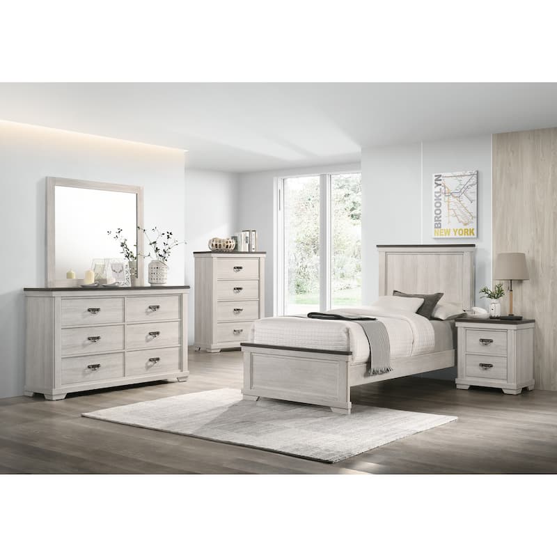 Candra 6 Piece Cream Brown Panel Bedroom Set - King