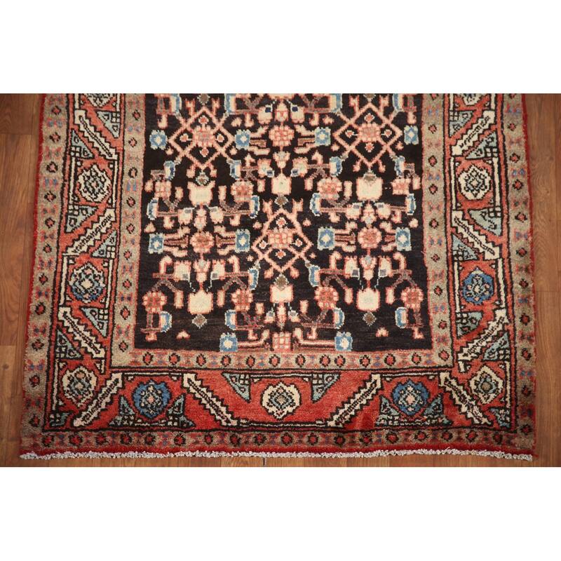 Hand Knotted Oriental 100% Wool Carpet Traditional Geometric Black Mahal Runner Rug - 9' 5'' X 3' 3''