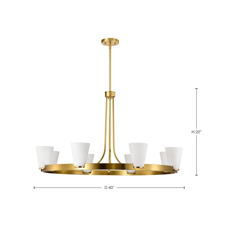 Royale 8 Light Chandelier Burnished Brass Finish Ribbed White Glass - Burnished Brass