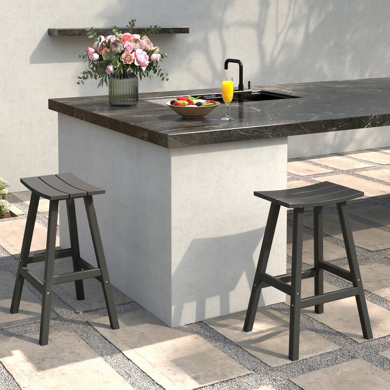 Laguna Hdpe All Weather Outdoor Patio 24" Saddle Seat Counter Stool (Set Of 2)