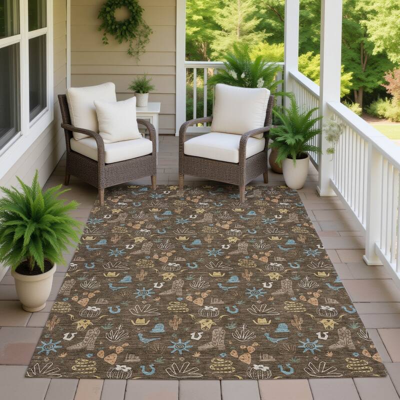 Machine Washable Indoor/ Outdoor Cowboy Ranch Chantille Rug