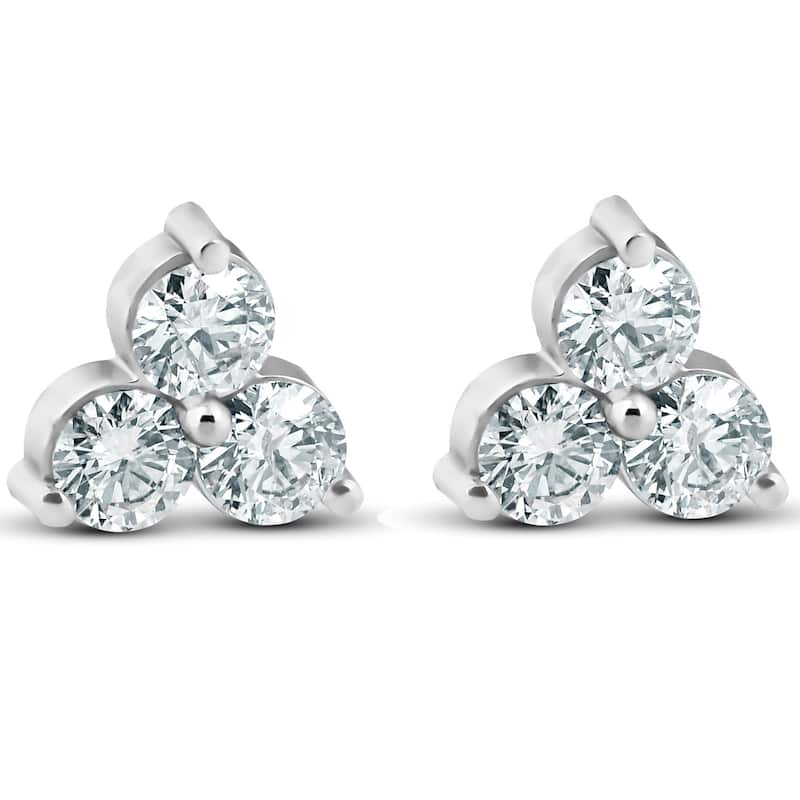 1ct Three Stone Diamond Studs White Gold