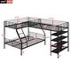 preview thumbnail 3 of 10, L-Shaped Metal Twin Over Full Bunk Bed with Twin Size Loft Bed and Four Built-in Shelves in Black