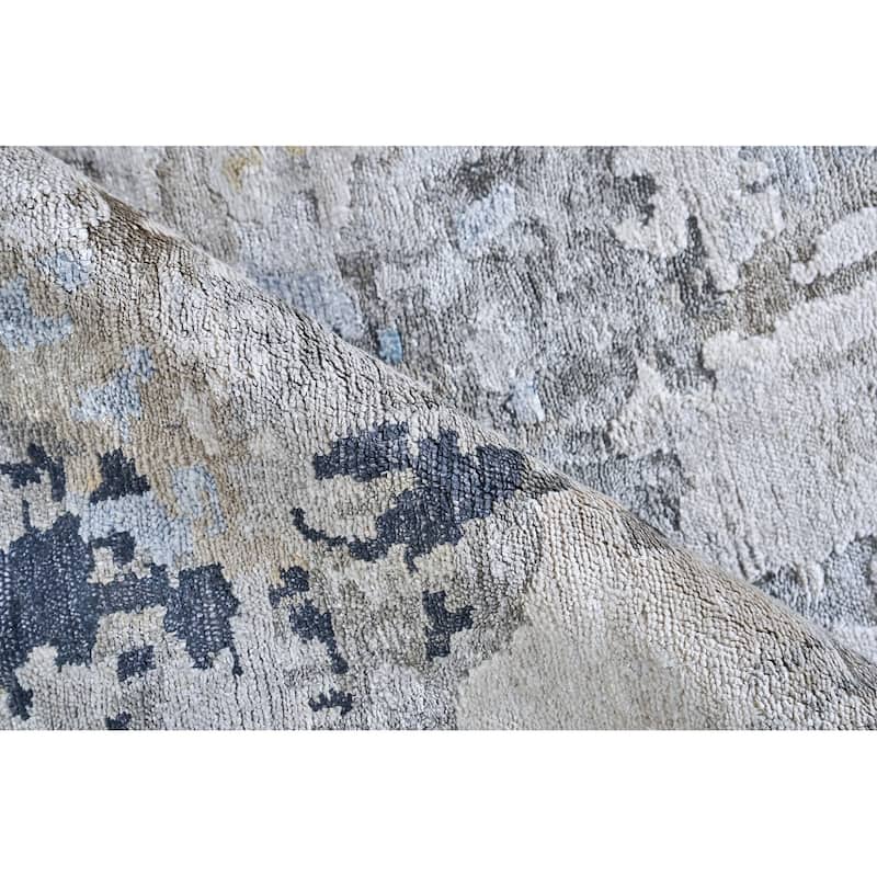 EXQUISITE RUGS Floor Art Hand-knotted Bamboo Silk Silver/Grey/Coffee Area Rug.