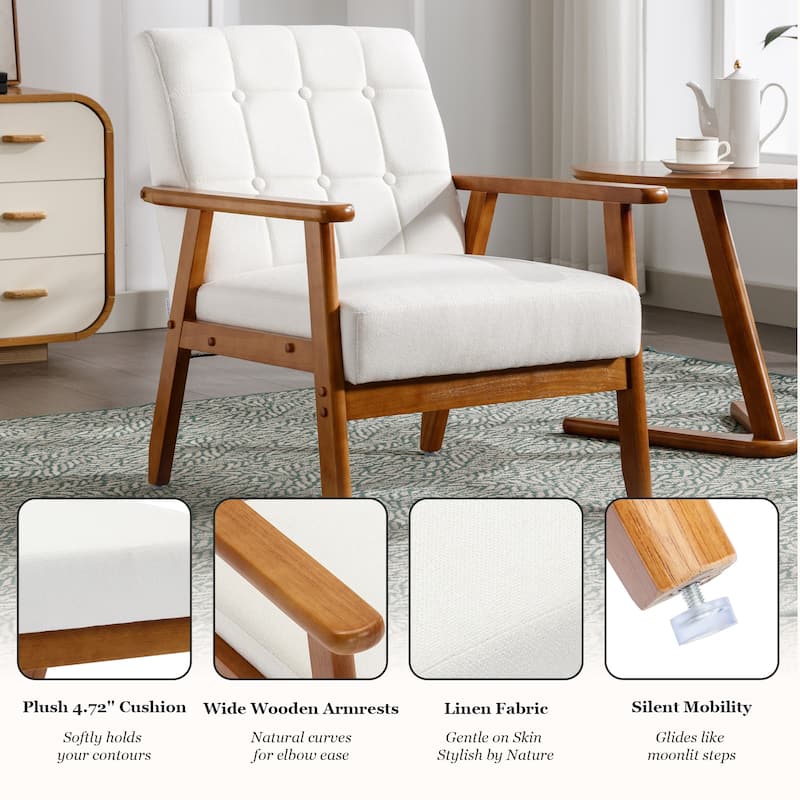 Linen/PU Upholstered Tufted Living Room/Bedroom Accent Chair With Wood Legs
