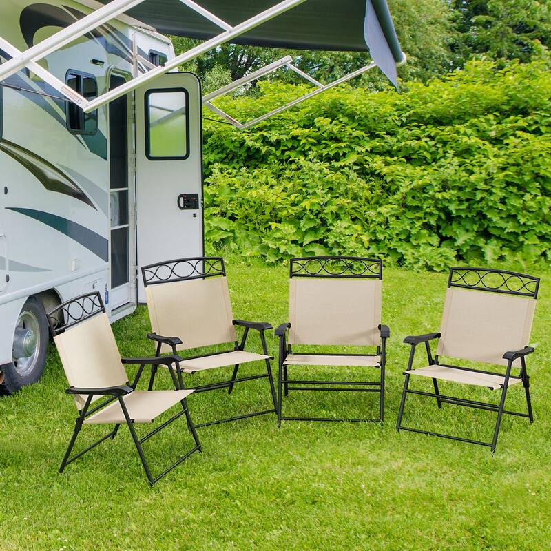 Gymax 4 Pack Patio Folding Chairs w/ Backrests & Armrests Metal Frame